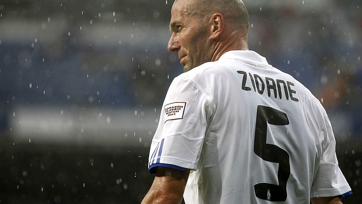 men's white and black Adidas jersey, footballers, soccer, Zinedine Zidane, HD wallpaper