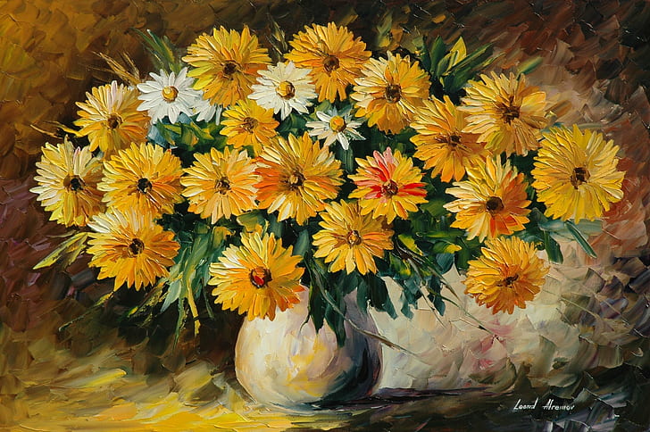 Painting Flowers Vase Bouquet HD Pictures, HD wallpaper