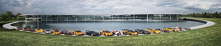 assorted sports car lot, McLaren Technology Centre, McLaren MP4-12C HD wallpaper