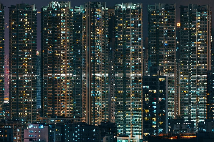 black and blue computer motherboard, city, minimalism, night, HD wallpaper