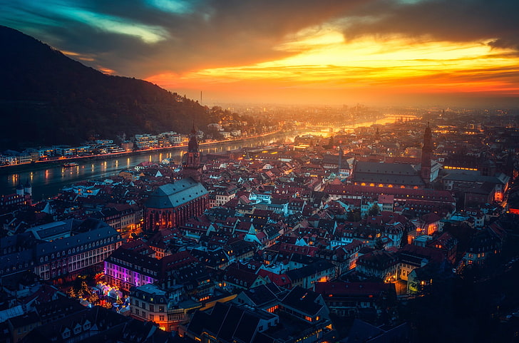 castle, city, Cityscape, Germany, Heidelberg, landscape, mountain
