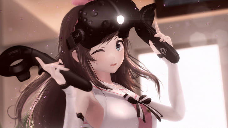kizuna ai anime girls 3d vr headset, HD wallpaper
