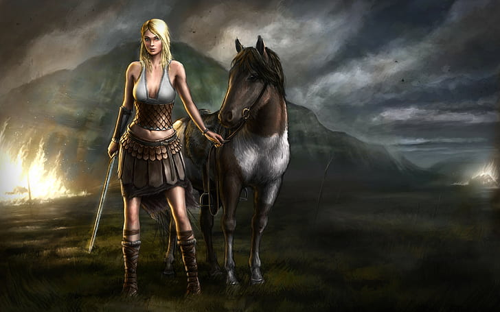 Valkyrie, Viking, background, Fantasy, 2880x1800, 4k pics, HD wallpaper