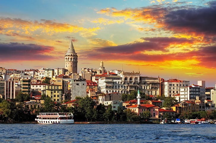 istanbul, turkey, sea, buildings, HD wallpaper