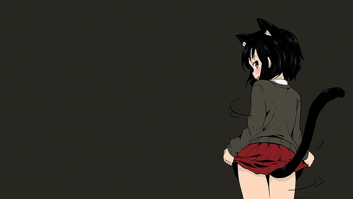 anime, short skirt, schoolgirl, cat ears, Broiler, school uniform, HD wallpaper