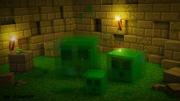 Video Game, Minecraft, Blender, Slime (Minecraft), illuminated