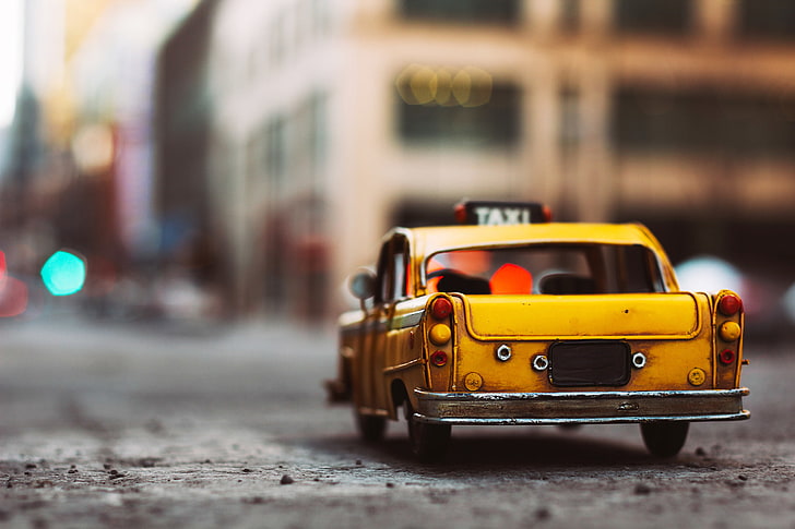 car, toy, taxi, street, asphalt, model, miniature, car model, HD wallpaper