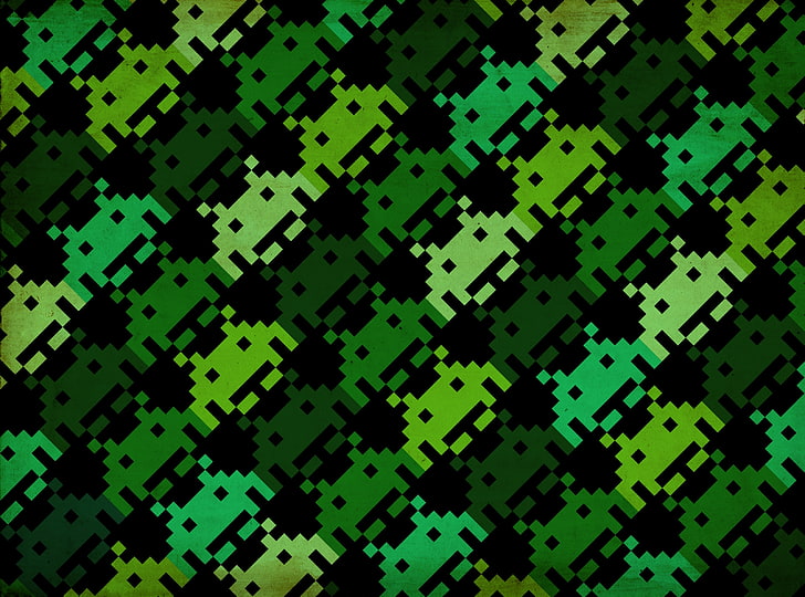 Space Invaders, Green Creeper, Games, Other Games, pattern, backgrounds, HD wallpaper