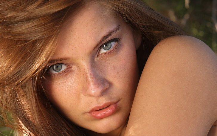 women's face, model, looking at viewer, sensual gaze, Indiana A, HD wallpaper