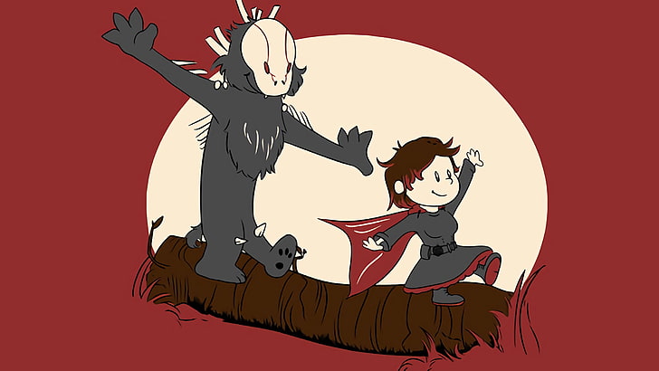 character girl and monster wallpaper, crossover, Calvin and Hobbes