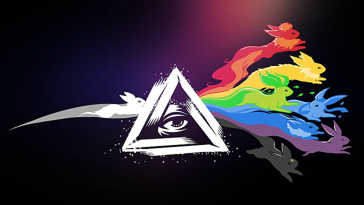 pink floyd the dark side of the moon pokmon eevee colorful crossover triangle counter strike global offensive godsent the all seeing eye music digital art