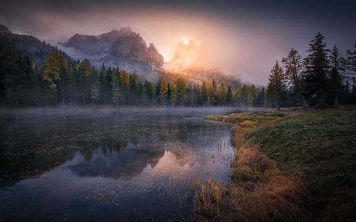 Sunrise Lago Antorno Dolomites Italy Autumn Landscapes Photography Wallpaper For Desktop 3840×2400