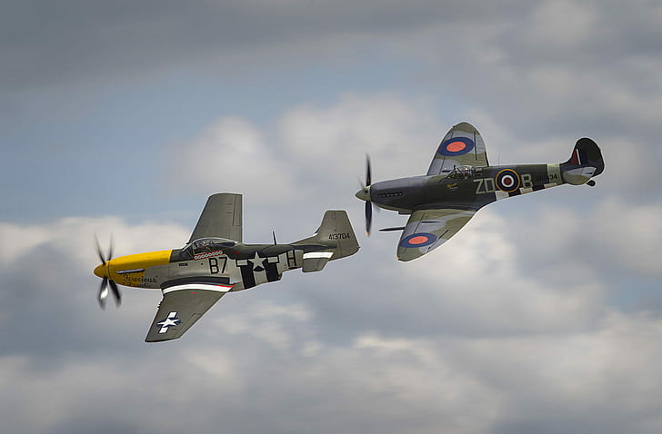 Mustang, war, fighters, P-51, Spitfire, North American, world, HD wallpaper