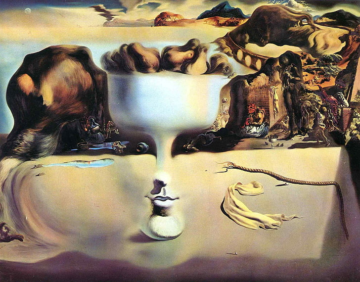 white, beige, and brown painting, surrealism, picture, Salvador Dali