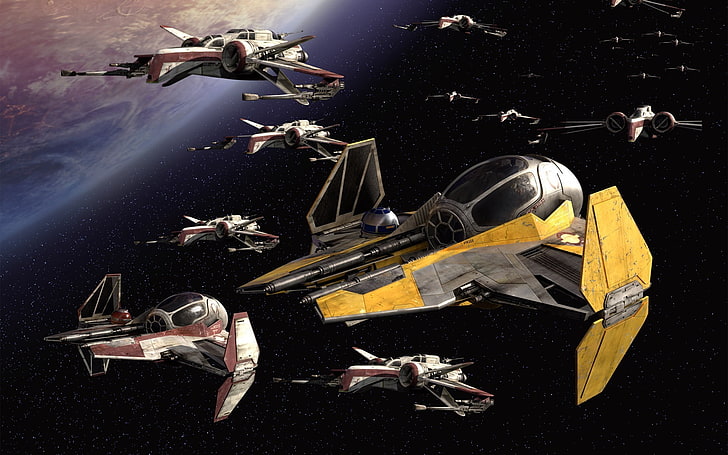 yellow and gray planes digital wallpaper, Star Wars, space, movies