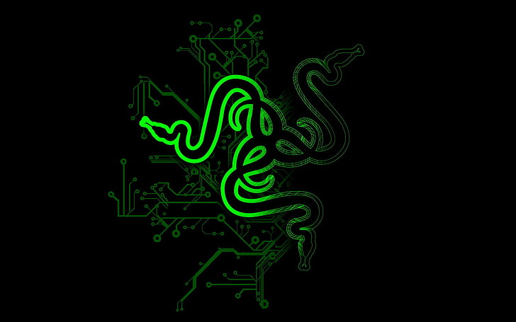 snake, abstract, Razer, logo, green color, black background