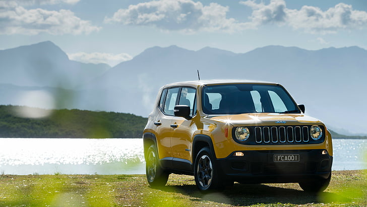Hd Wallpaper Yellow Jeep Renegade Parked Near Body Of Water Jeep Renegade Sport Wallpaper Flare