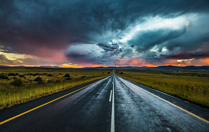empty road, marking, evening, clouds, horizon, nature, cloud - Sky, HD wallpaper