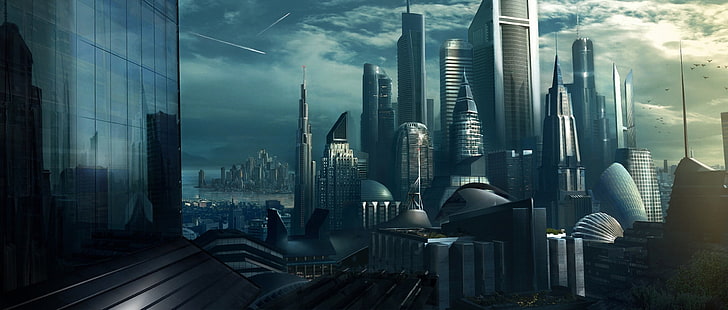 futuristic highrise building, the city, skyscrapers, megapolis, HD wallpaper