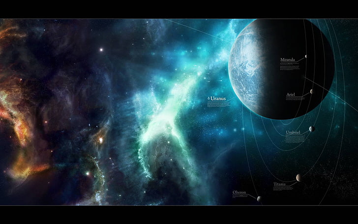 formation of planet illustration, Uranus, space, orbits, night