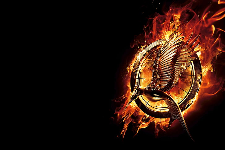 The Hunger Games Mockingjay, fire, emblem, Katniss Everdeen, The Hunger Games 2, HD wallpaper
