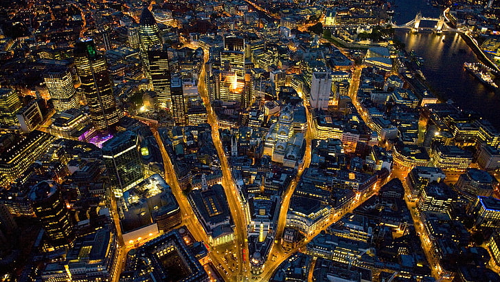 aerial view photography of city, London, England, cityscape, road