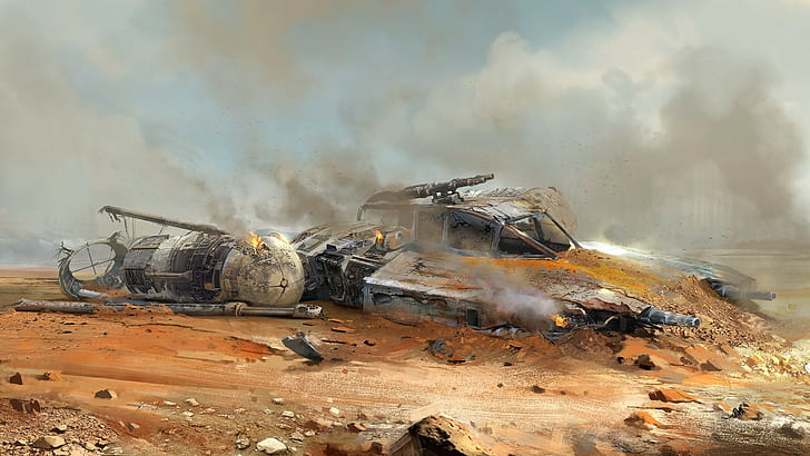 star wars crash artwork science fiction y wing wreck, day, smoke - physical structure, HD wallpaper
