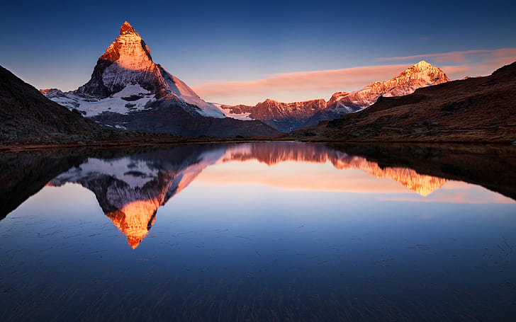 Riffelsee, blue, lakes, landscape, long‑exposure, mountains, HD wallpaper