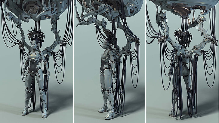 cyborg, mech, mechanical, robot, no people, hanging, art and craft, HD wallpaper