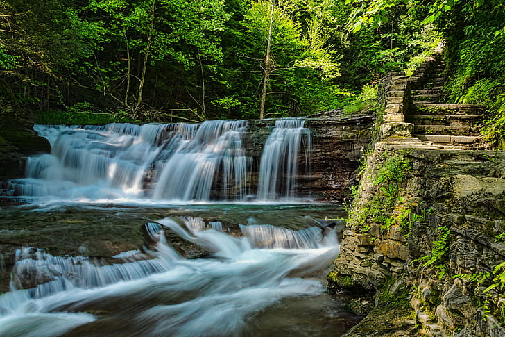 time-lapse photo of waterfall at daytime, Small, Cascade, Nikkor, HD wallpaper