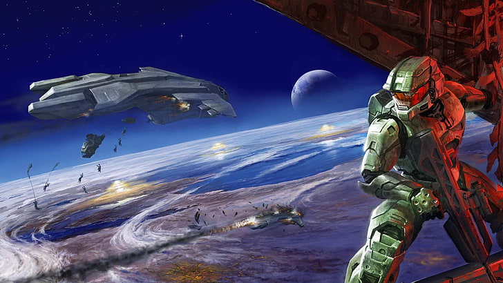 blue and white wooden table, Halo, Halo 2, Halo: Master Chief Collection, HD wallpaper