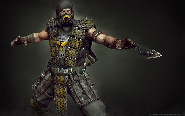 Mortal Kombat Scorpion character, Scorpion (character), weapon, HD wallpaper