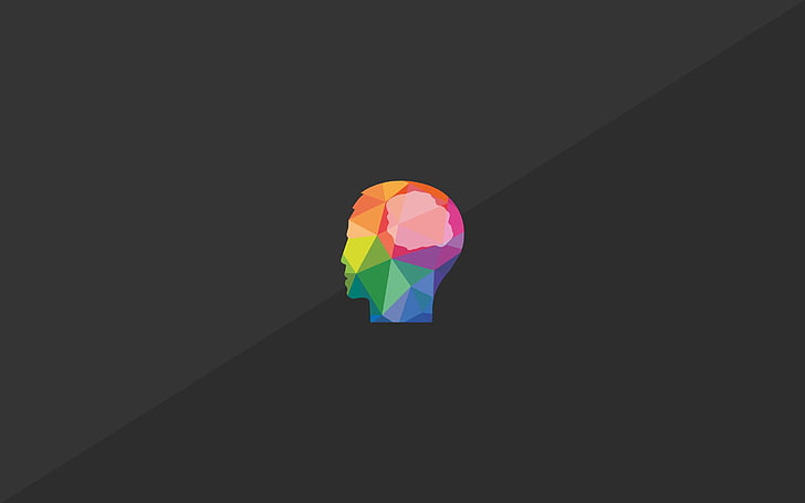human head illustration, brain, minimalism, multi colored, copy space