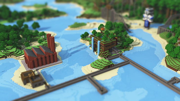 building miniature, green building Minecraft miniature, render