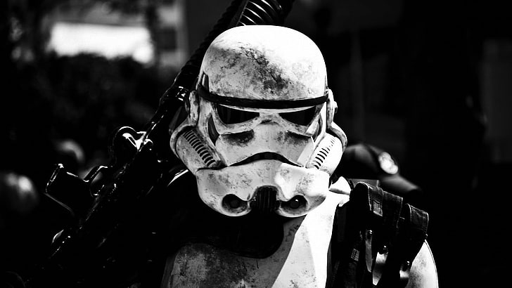 Star Wars trooper wallpaper, grayscale photo of Star Wars Storm Trooper