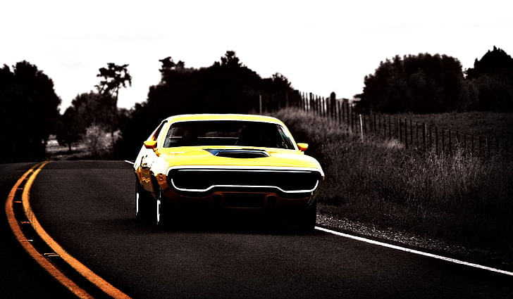 yellow and black muscle car, vehicle, muscle cars, Plymouth GTX