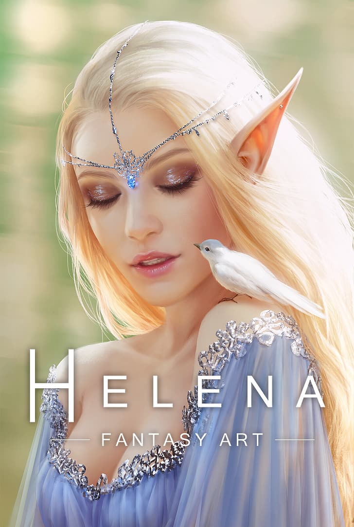 Helena Cnockaert, Elfs, elves, pointed ears, elf ears, open mouth, HD wallpaper