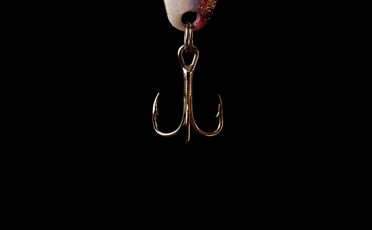 Fish Hook, silver hook, Aero, Black, black background, copy space, HD wallpaper