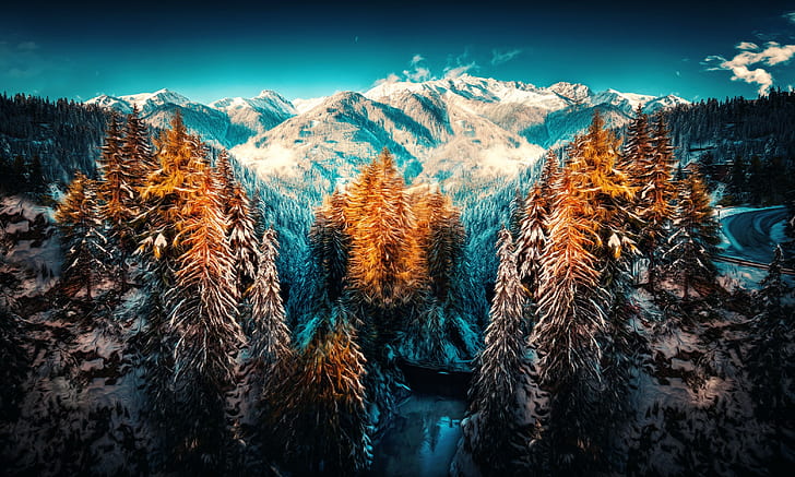 winter, snow, landscape, nature, mountains, HD wallpaper