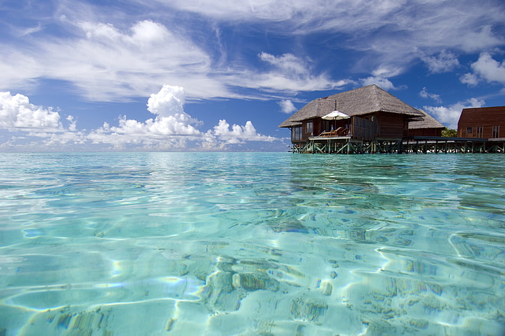 brown nipa hut, nature, the ocean, stay, relax, The Maldives