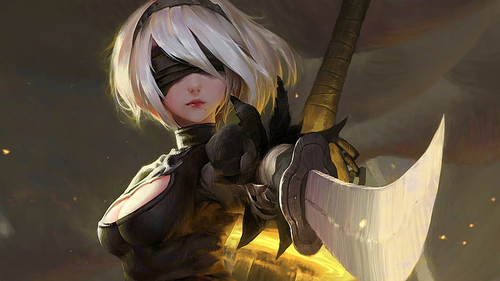 white haired girl anime character, video games, Nier: Automata, HD wallpaper