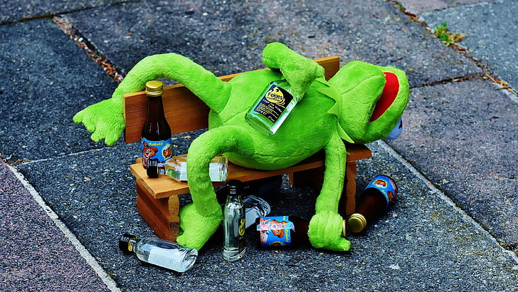 kermit the frog, toy, textile, drunk, plush, drink, HD wallpaper