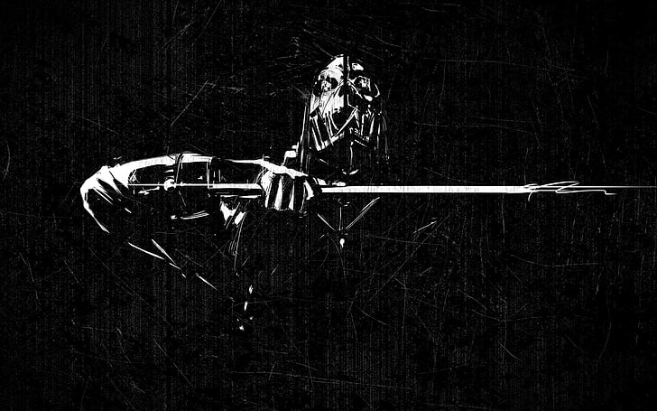 skull wallpaper, Dishonored, black, white, Corvo, monochrome, HD wallpaper