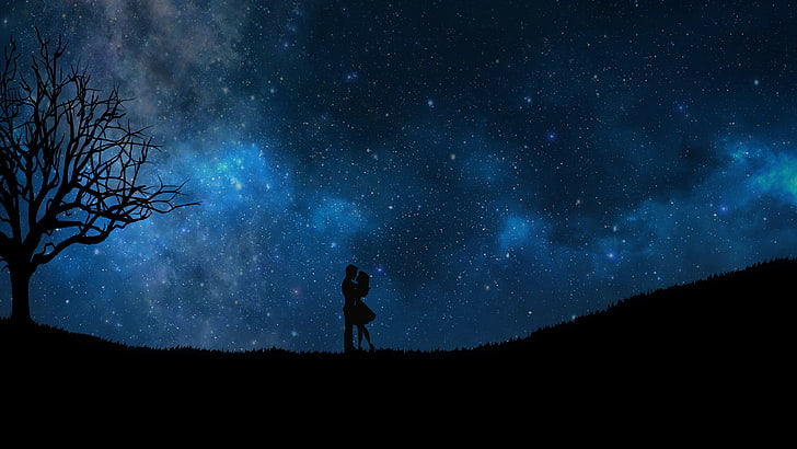 HD wallpaper: silhouette of couple digital wallpaper, starry sky, love,  silhouettes | Wallpaper Flare