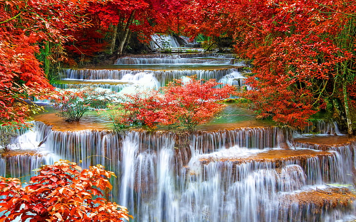 Thailand Seasons Autumn Waterfalls Waterfalls Kanchanaburi Province Nature 406233, HD wallpaper