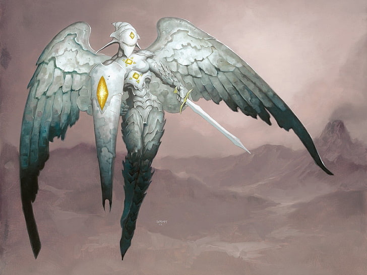 gray character with sword and wings fan art, Magic: The Gathering