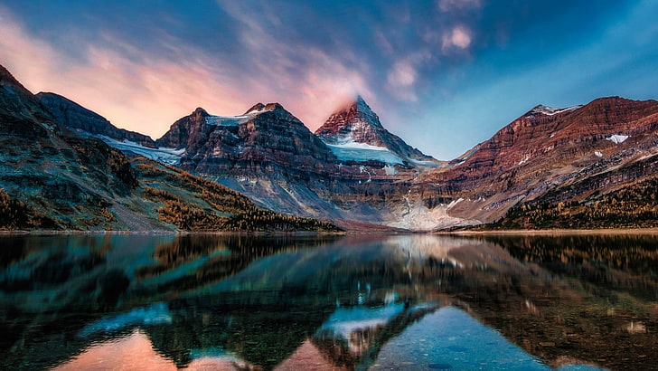 mountain ranges with body of water, landscape, reflection, beauty in nature