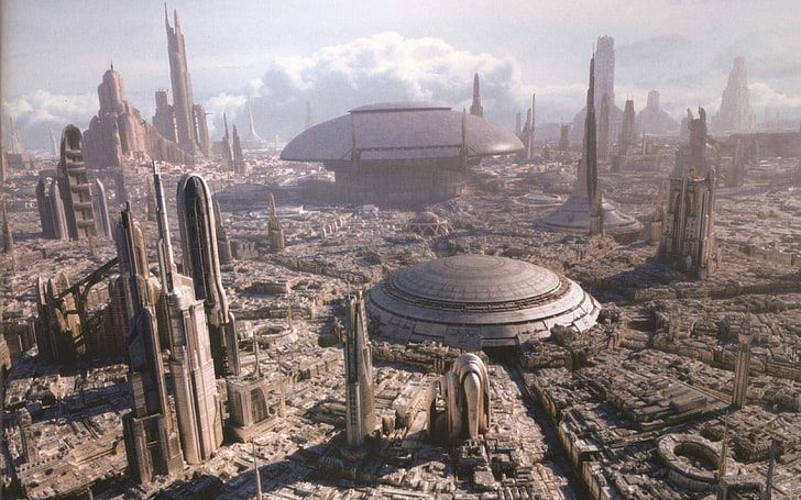 gray dome building, Star Wars, Coruscant, science fiction, architecture