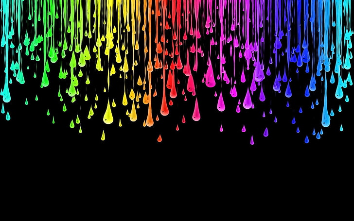 water drops, spectrum, multi colored, illuminated, no people, HD wallpaper