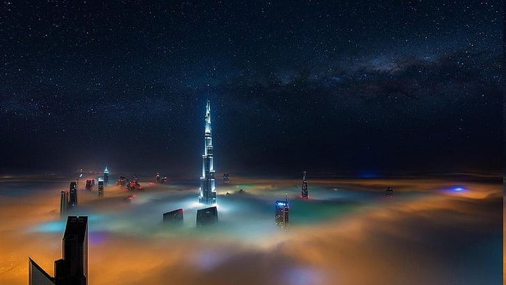 galaxy, milky way, starry, city, united arab emirates, uae, HD wallpaper